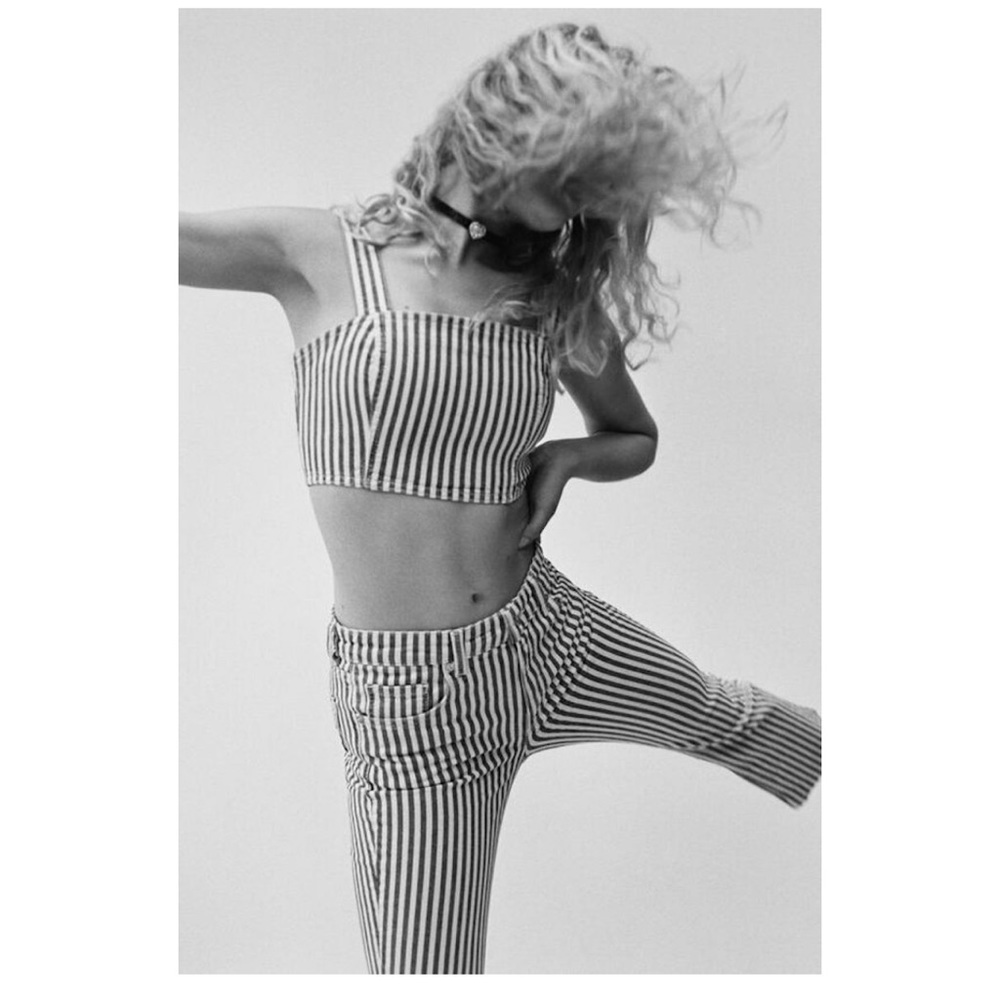 [Zara] Striped Denim Crop Top - Picture 8 of 12